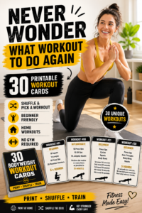 30-Day Workout Planner printable PDF for planning workouts and tracking 30 days of fitness progress